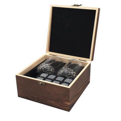 China Sustainable Whiskey stones Chilling rocks with 2 crystal glasses gift set in wooden box for sale