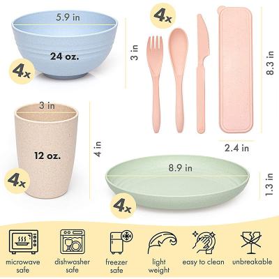 China Sustainable Bambus Children Plate 24 Piece Tableware And Rice Pulp Cutlery Kitchen Tableware Wheat Straw Tableware Box for sale