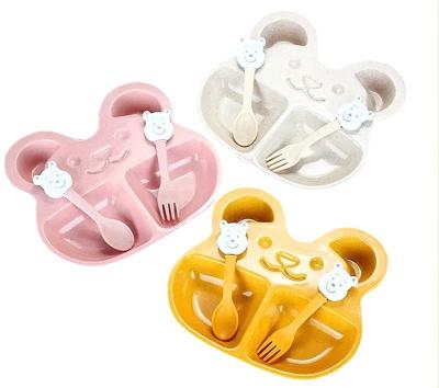 China Sustainable 3 Pcs Baby Eco-friendly Degradable Dinner Plates Set Kids Wheat Straw Dinnerware Kit for sale