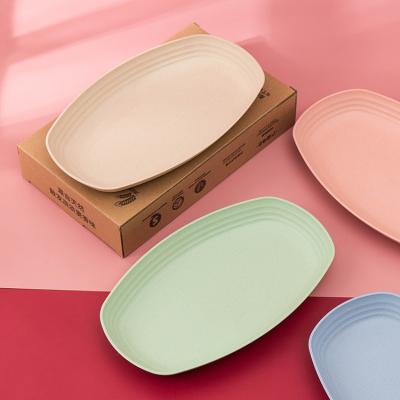 China Cheap Sustainable Reusable Eco Friendly Wheat Straw Plastic Party Dinner Dessert Snack Dish Dishes Custom Plastic Trays for sale