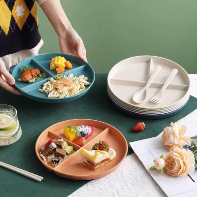 China Round 3 Compartment Tray Eco-Friendly Material Reusable Tableware Divided Fruit Dinner Food Dish Dish Wheat Straw Dish for sale