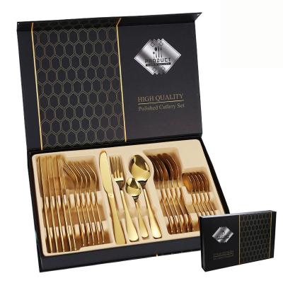 China Modern Cutlery Set, Utensil Fork Knife Spoon Gold Flatware Stainless Steel Cutlery 24 Pcs Black Flatware Cutlery Set With Gift Box for sale