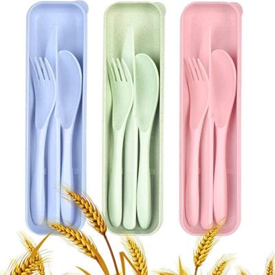 China Biodegradable Wheat Stocked Straw Spoon Fork Knife School Eco-Friendly Plastic Cutlery Cutlery for sale