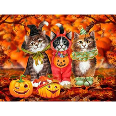 China Modern Full Square Round Diamond Painting Cat Diamond Embroidery Mosaic Animal Halloween Decorations For Home for sale