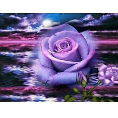 China Modern Diamond Embroidery Purple Rose Flower Diamond Painting Rhinestone Diamond Mosaic Cross Stitch Decoration for sale