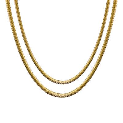 China Stainless Steel Snake Chain Necklace Jewelry CLASSIC Flat Gold Plated Fishbone Chain Fishbone Necklace for sale