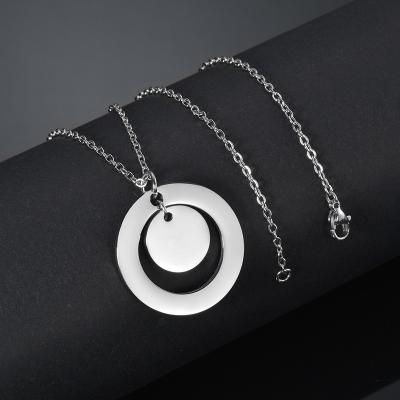 China New Hot Selling Custom Fashion Couples Geometric Circle Engraved Coin Around Necklace Pendant Jewelry For Unisex for sale