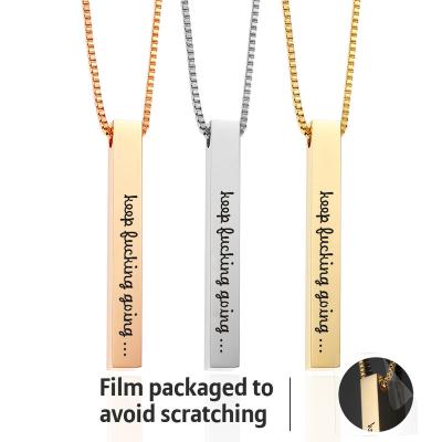 China TRENDY Engraved Necklace Keep F Name Jewelry Vertical Bar Stainless Steel Pendant 18K Custom Pendant Link Chain for sale