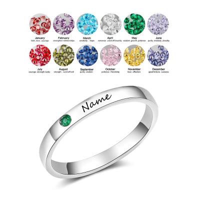 China Fashion Stainless Steel CLASSIC Custom Engraved Name Birthstone Zircon Diy Couples Band Keepsake Ring for sale