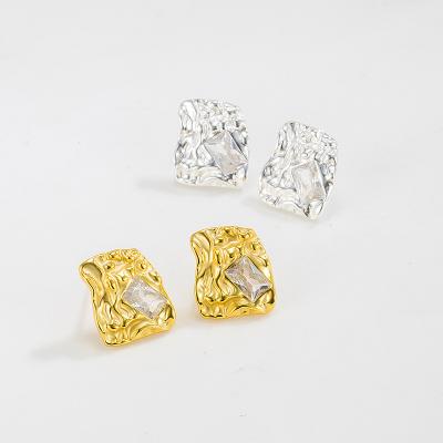 China CLASSIC Luxury Design Bump 925 Sterling Silver Earrings Jewelry Women Irregular Gold Plated Zircon Earstud for sale