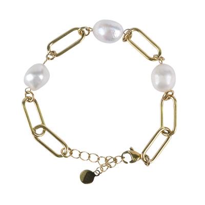 China BOHEMIA Elegant Gold Plated 18K Stainless Steel Natural Freshwater Pearl String Bracelet For Women for sale