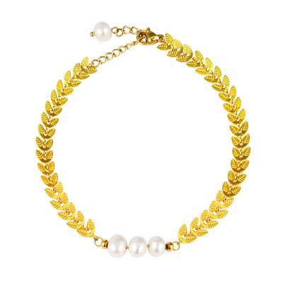 China CLASSIC Jewelry Women's Stainless Steel Pearl Vintage Bracelet Fishbone Bracelet Chain Set for sale