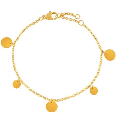 China Boho Tasty Punk Coin Pendant Adjustable Link Chain 18K Gold Plated Round Disc Pendant Bracelet for sale