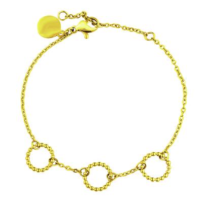 China Vintage Fashion Jewelry 18K Small Link Chain 316L Stainless Steel Gold Plated 3 Ball Circle Bracelet for sale