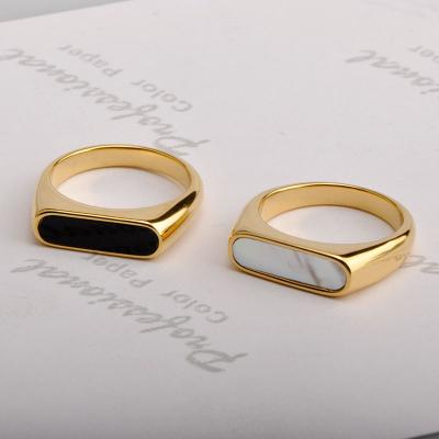 China CLASSIC Simple Black And White Rings Exquisite Stainless Steel Jewelry Raised Flat Ring For Women for sale