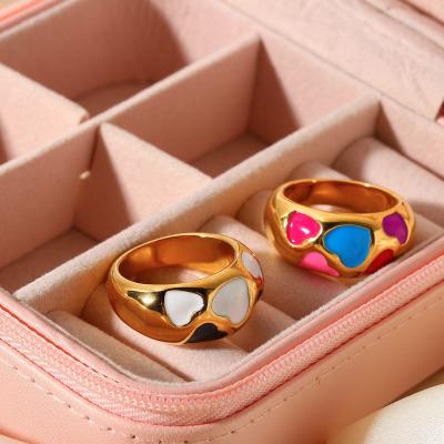 China CLASSIC Refined Drop Oil Enamel Heart Chunky Ring Colorful Stainless Steel Love Heart Rings for sale