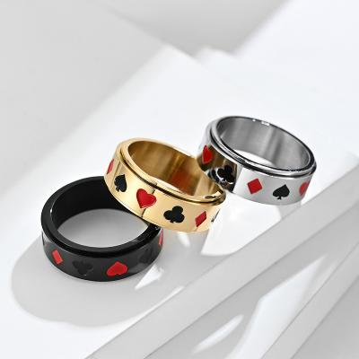 China CLASSIC Custom Creative Fashion Turning Stainless Steel Poker Pattern Peach Heart Hiphop Punk Rings for sale