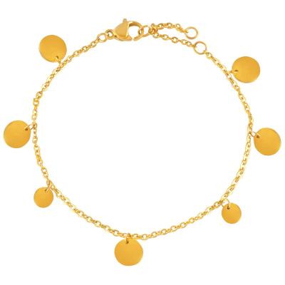 China CLASSIC Wholesales 18K Link Chain Ladies Stainless Steel True Gold Plated Adjustable Circle Charm Disc Anklet for sale