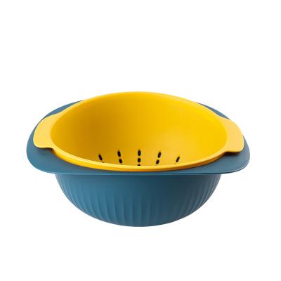 China Double-Layer Color Contrast Color Contrast Drain Basket Household Vegetable Washable Basket Creative Plastic Fruit And Vegetable Basket for sale