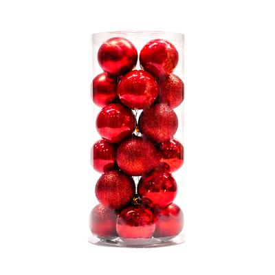 China New Wholesale PVC Christmas Ornaments 24PCS Round Barrel Christmas Ball Set Christmas Pendant for sale