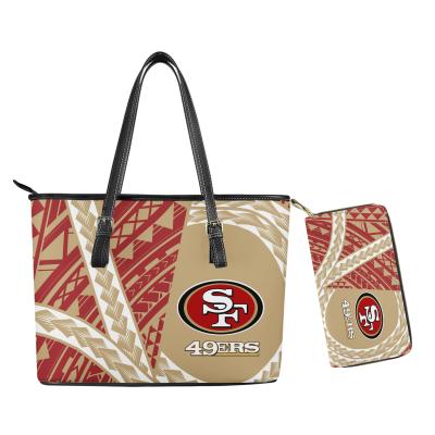 China Goods Design Fashion Women Handbags PU Leather Ladies Pinch And Wallet Custom Made Handbags 2Pcs NFL Tote Bags High Quality Zipper for sale