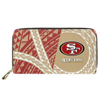 China Wholesale Price Waterproof Quality PU Leather Purse For Women Fashion Ladies Grab NFL Team Logo Desgin Wallets Zipper Card Holder Case for sale