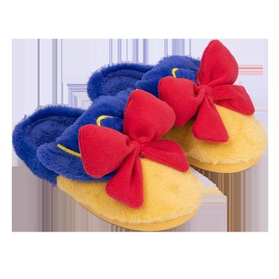 China Fashion Trend Bowknot Home Slippers Wholesale High Quality Soft Women's Wool Non-slip Fluffy Shoes Winter Flat 2021 for sale