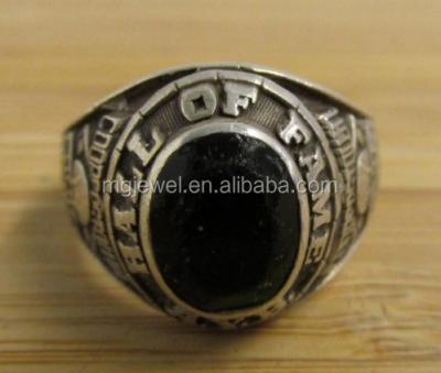 China Good Quality Stainless Steel Youth Baseball Ring With Clear Letters And Black Gemstone for sale