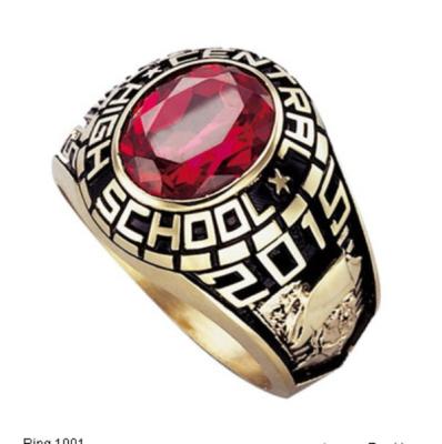 China High Quality Silver Fancy Design College Class Ring With Red Stone for sale