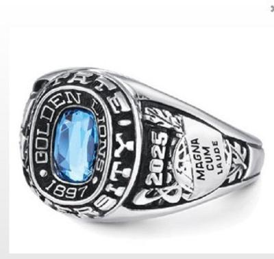 China Boys school silver antique silver ring with faceted blue stone for sale