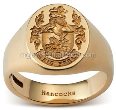 China Custom stainless steel crest specific seal rings for men with words lasered inside for sale