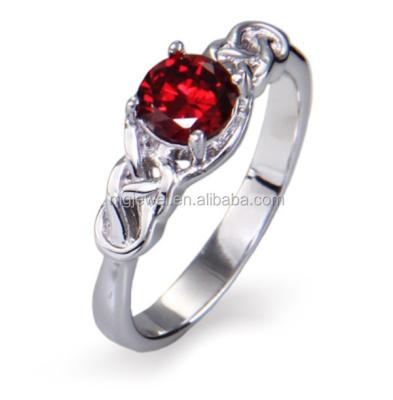 China Customized Design Infinity Red Stone Silver Rings Shape Female Rings Latest Design for sale