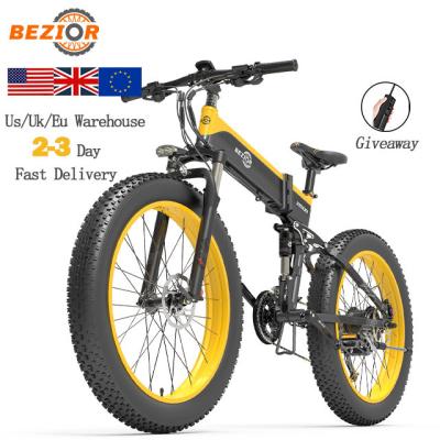 China 165-190cm EU USA UK warehouse BEZIOR X1500 Fat Tire Bicicleta Electrica Mountain Bike 26 Inch Folding 48V 1500W Electric Dirt Bike for sale