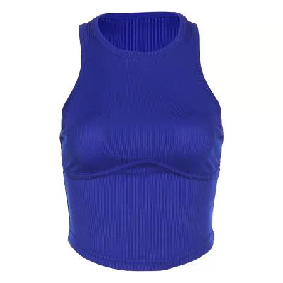 China 2022 summer new women's fashion round neck section navel solid color thin sleeveless thin short vest for sale