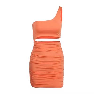 China 2022 Anti-wrinkle spring and summer new women's clothing European border and American sexy over-shoulder pleated skirt package hip dress for sale