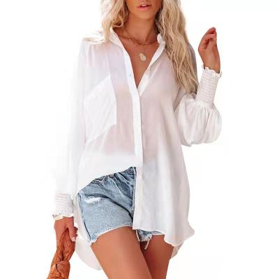 China Anti-Wrinkle 2022 New Summer Beach Vacation Sunscreen Blouse Mid Length Spring And Striped Shirt for sale