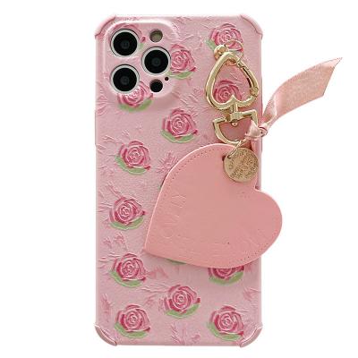 China Sling Case Leather Wallet Suitable for Japanese and Korean Girls Pink Rose For iPhone 11/12 Promax XR Mobile Phone 7/8plus Love Pendant Female for sale