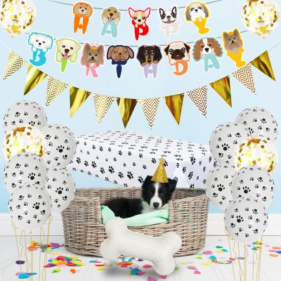 China Activity Decoration Pet Birthday Party Decoration Dog Paws Latex Balloon Bones Aluminium Film Tablecloth Pull Flag Banner Hat Supplies for sale