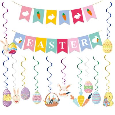 China Party Accessories 2023 Happy Easter Party Decoration Supplies Hangings Bunny Carrot color Eggs letter Banner Decor Wholesale for sale