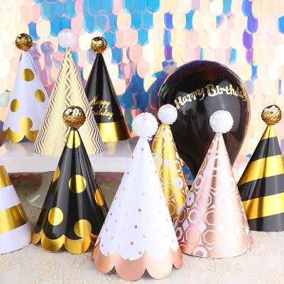 China Decoraive Hot Stapming Paper Birthday Hat Cute Big Plush Ball Hats Party Supplies Decorations Factory Custom Wholesale for sale