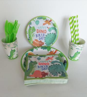 China CLASSIC Green Dinosaur Animal Theme Birthday Disposable Tableware Set Napkin Knife Fork Spoon Decoration Festive & Party Supplies for sale