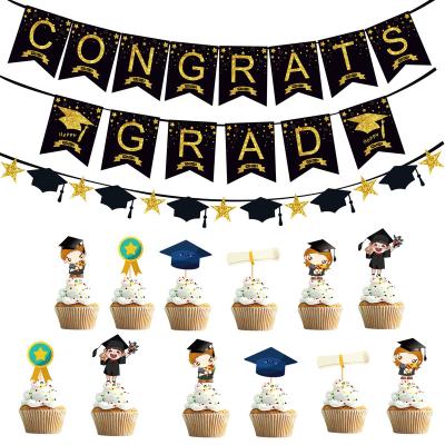 China Festival Stuff 2023 Congrats Grad Graduation Banner Hat Pull Cake Decoration Insert Label Congratulation Party Supplies for sale