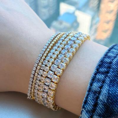 China TRENDY Jewelry Adjustable Bling Bling 2MM 3MM 4MM 925 Sterling Silver 5A Zircon Hip Hop Ice Out Heart Tennis Chain Bracelet For Women for sale