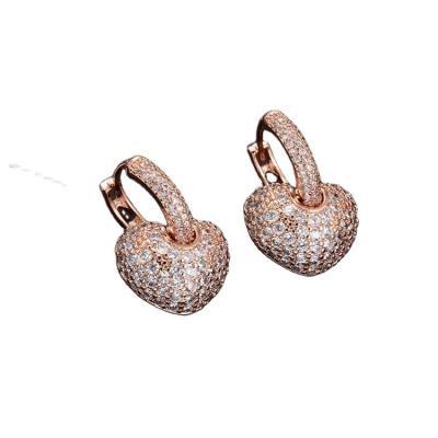 China Wholesale New 2019 TRENDY Rose Gold Cubic Zirconia Drop Earring Jewelry Elegant Women Shiny Charms Heart Earrings for sale