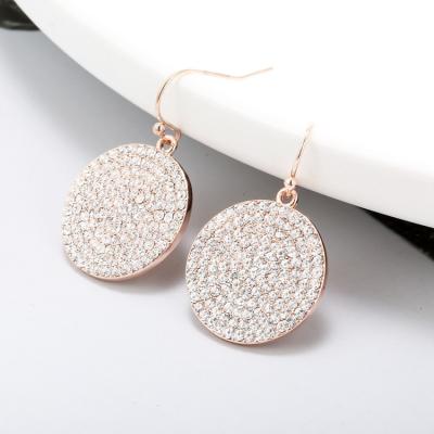 China Eco Friendly Simple Vintage Full Rhinestone Round Earrings Women Party Gift Rose Gold Crystal Shiny Hook Earrings for sale