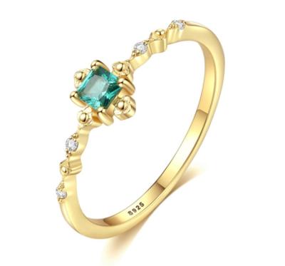 China European Jewelry TRENDY Delicate 925 Sterling Silver Lady Ring Square Style Emerald Gemstone Female Silver Ring green for sale