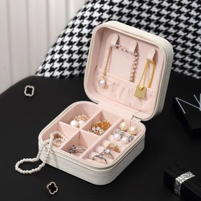 China Wholesale Custom Organizer Leather Travel Jewelry Boxes PU Logo Pu Leather Portable Necklace Ring Earring Jewelry Storage Case small for sale