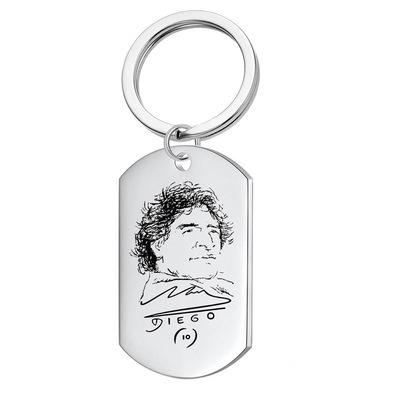 China Lead Free Cadmium Nickel Maradona Key Chain To Commemorate Person Narrow Stainless Steel Key Chain Gift for sale