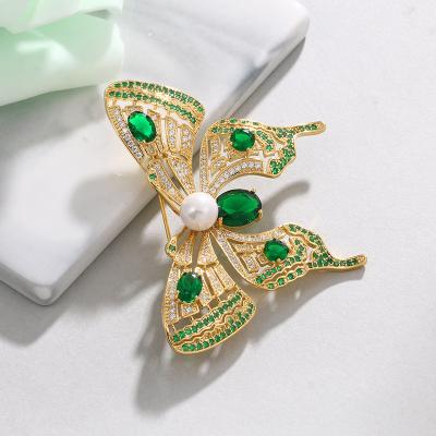 China Wholesale Brass Animal Gold Plated Butterfly Jewelry Decoration Fashion Women Jewelry Zircon Brooch Pin Brooch for sale