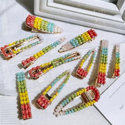 China Beautiful Handmade Korean Style Women's Hair Clip Hair Accessories Resin Bead Girls Bobby Pin Rainbow Pearl Clips For Gradient Hair Clips for sale